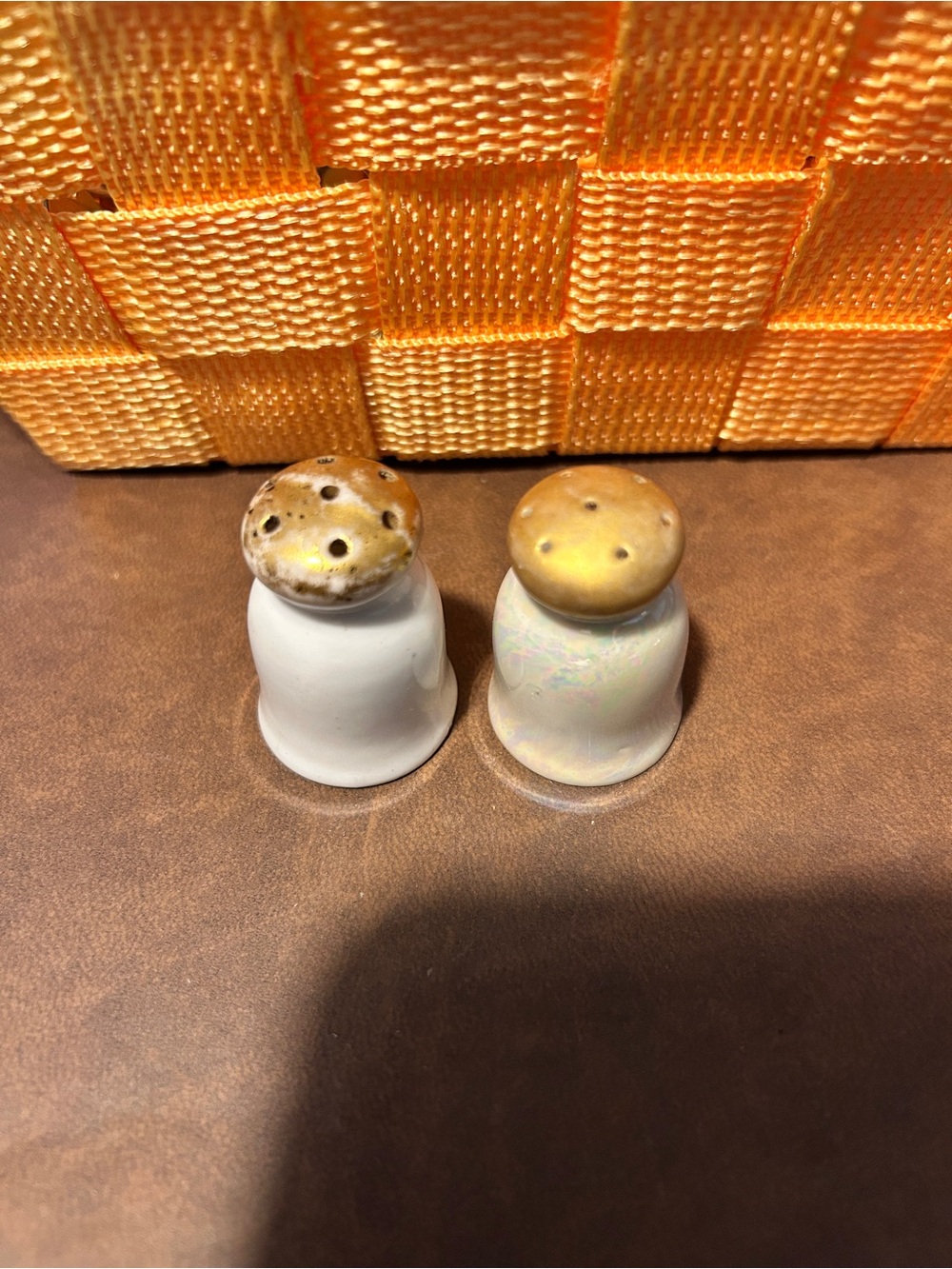 Whitt Ceramic Salt and Pepper Shakers with Golden Tops